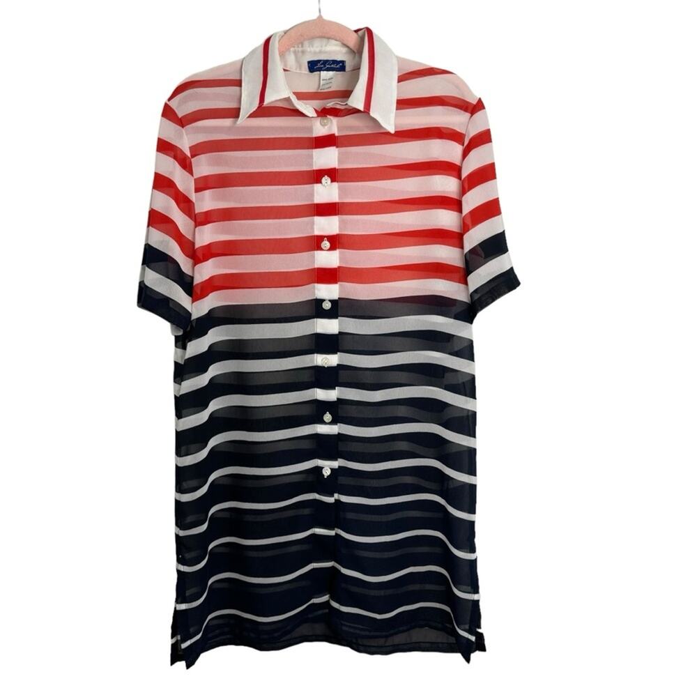 Lea Gottlieb Red White Blue Striped Button Down Swim Cover Up